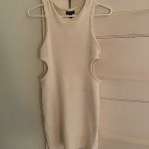 Top Shop Ribbed Mini Dress Cream with Side Cutouts